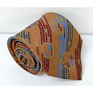 Missoni Tie Mens‎ Brown Geometric Dots Pattern Silk Handmade Italy Burgundy